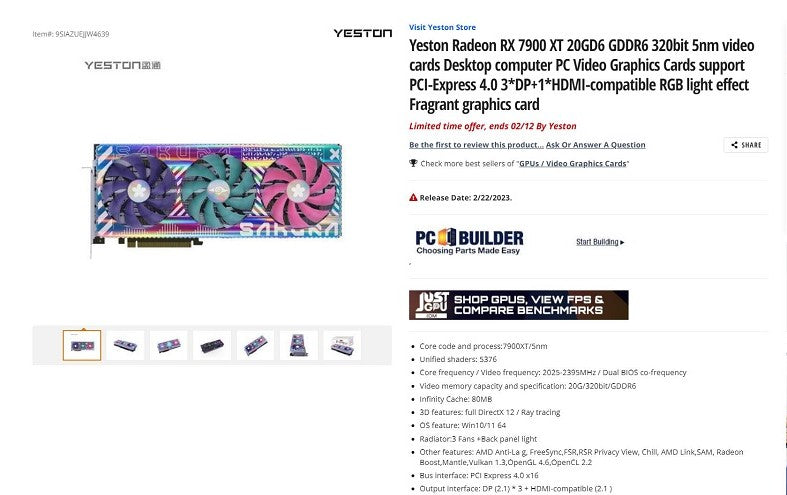 Yeston Sakura Sugar RX 7900 XT Graphics Card Releases in U.S.