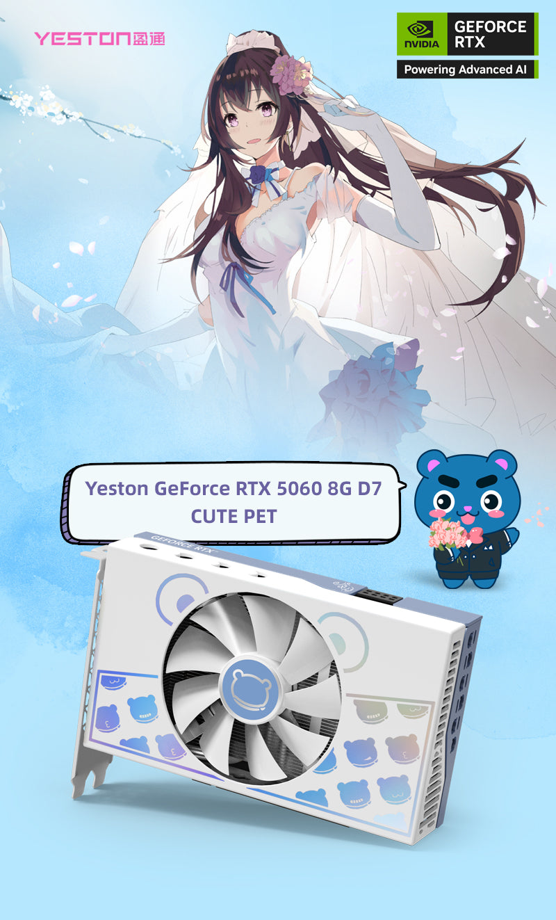 Yeston Cute Pet Nvidia GeForce RTX 5060 8G 128bit GDDR7 Gaming GPU Graphics Card
