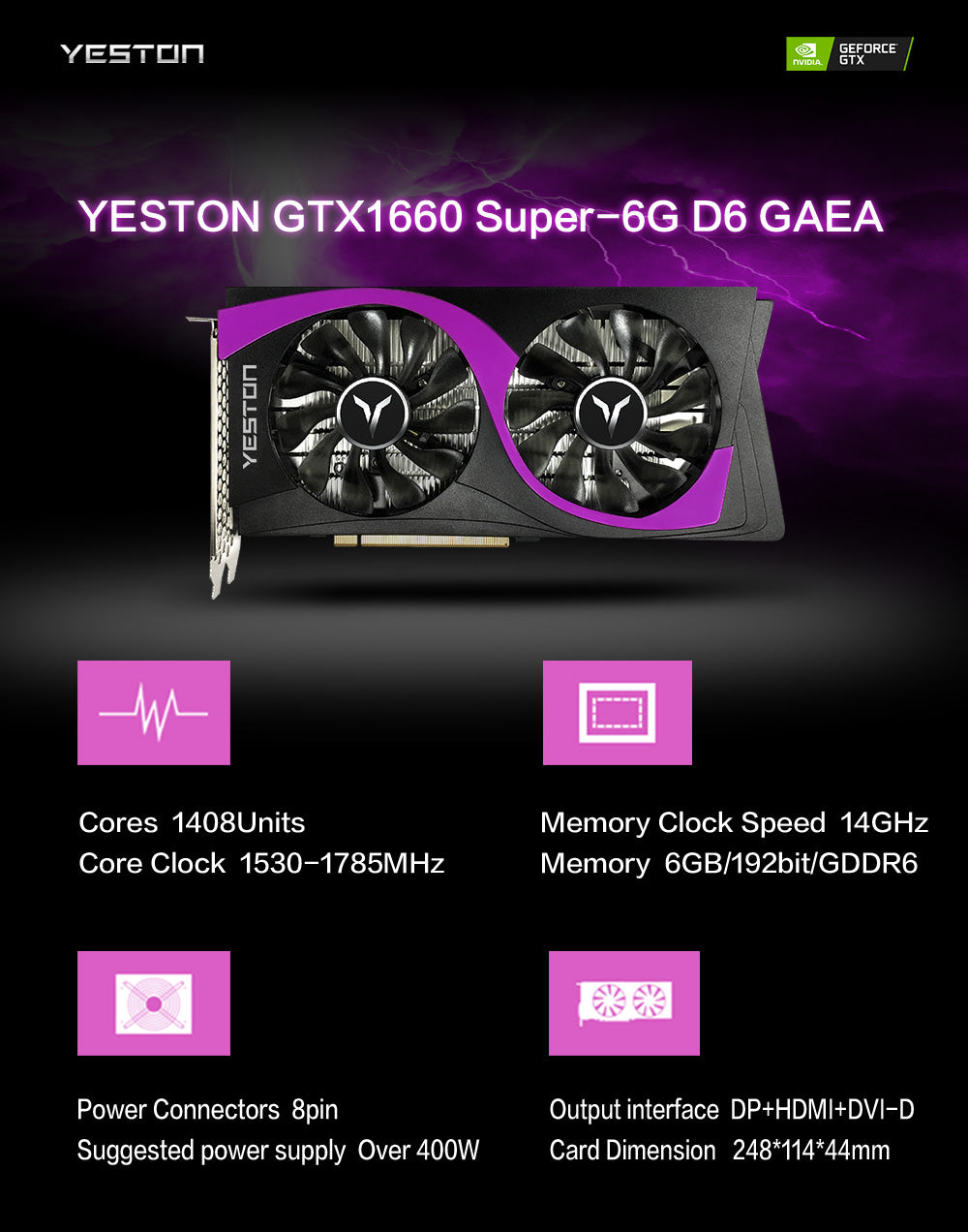 (Only available in the United States)Yeston GeForce GTX 1660 Super-6G GDDR6 6GB 192Bit Graphics cards Nvidia pci express x16 3.0 video cards Desktop computer PC video gaming graphics card