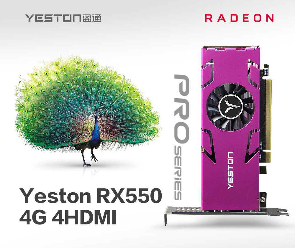 Yeston Radeon RX 550 4GB GDDR5 1183MHz 512processors PCIExpress 3.0 video cards DirectX12 Double slot 4*HDMI compatible Half height graphics card of Desktop