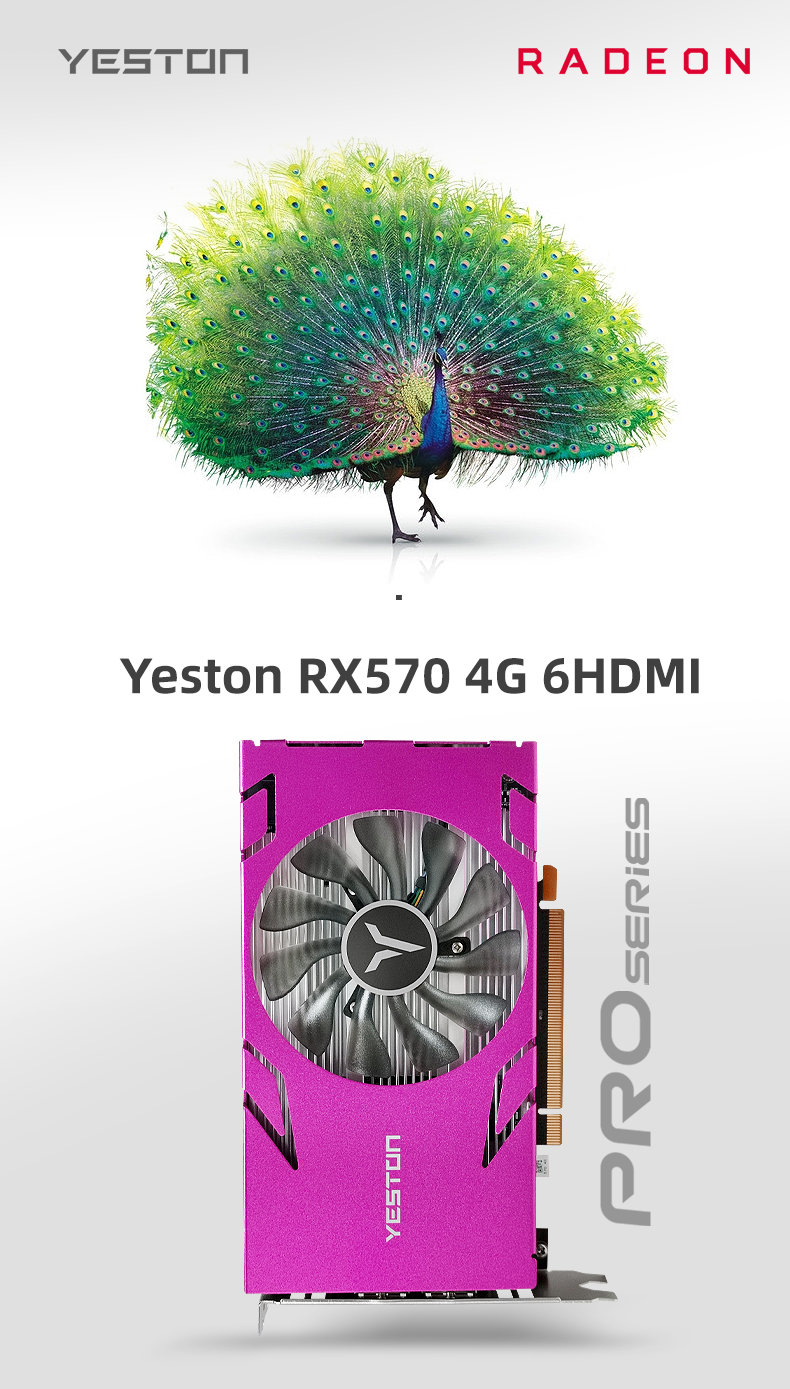Yeston Radeon RX 570 4G 6HDMI 256bit Graphics Card PCI-Express 3.0*16 Multi-screen Video Card for PC