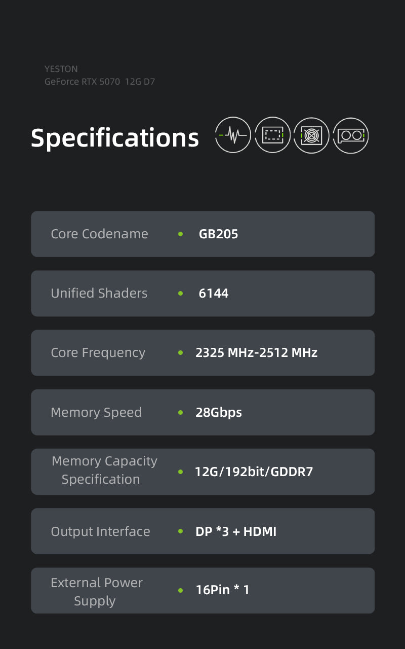 (August Promotion)Yeston Nvidia GeForce RTX 5070 12G 192bit GDDR7 Gaming GPU Graphics Card