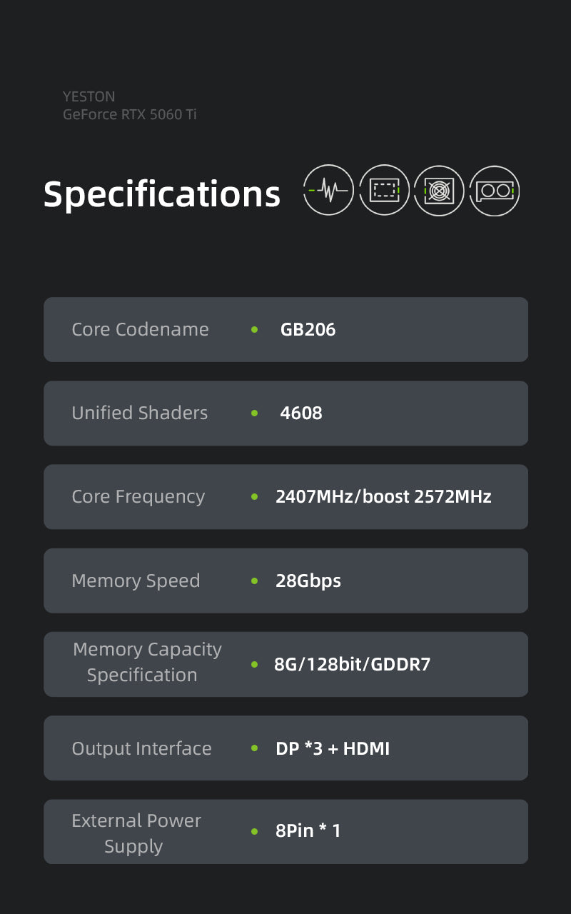 Yeston GAEA Nvidia GeForce RTX 5060 Ti 8G 128bit GDDR7 Gaming GPU Graphics Card