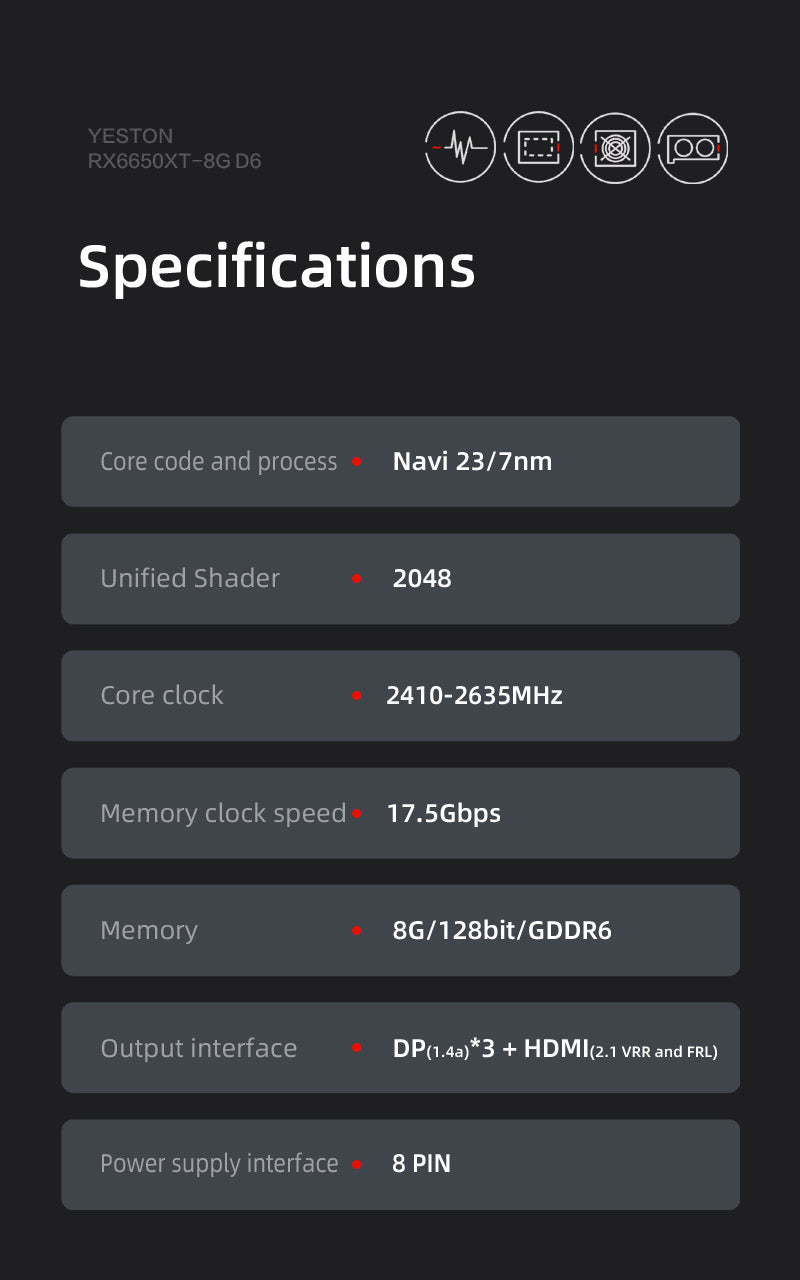 (Only available in the United States)Yeston Radeon RX 6650 XT 8G GDDR6 128bit 7nm Desktop computer PC Video Graphics Card