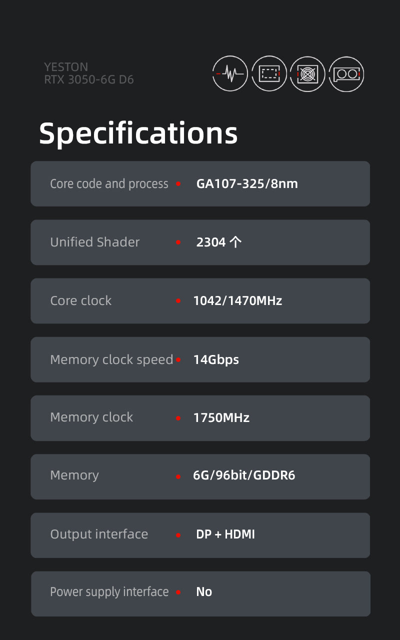 (October Promotion $10 Off) Yeston RTX 3050 6GB GDDR6 (Equipped with a half height baffle)Graphics cards Nvidia pci express 4.0 x8 video cards Desktop computer PC video gaming graphics card