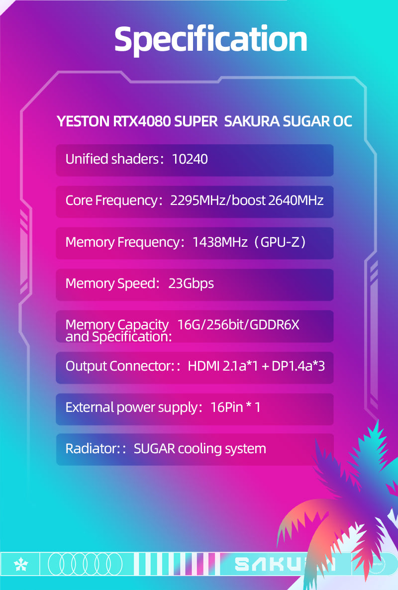 (Open Box Only US)Yeston Sakura Sugar Nvidia GeForce RTX 4080 Super Graphics Card 16G 256bit GDDR6X Gaming GPU