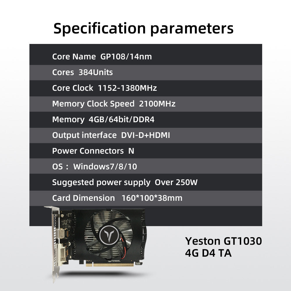 Yeston GT 1030 4GD4 64bit Graphics Card PCIE 3.0 GDDR4 Video Card for PC