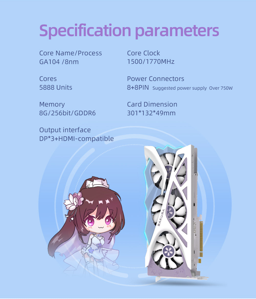 Yeston Sakura Nvidia GeForce RTX 3070 Graphics Card 8G 256bit GDDR6 Gaming GPU