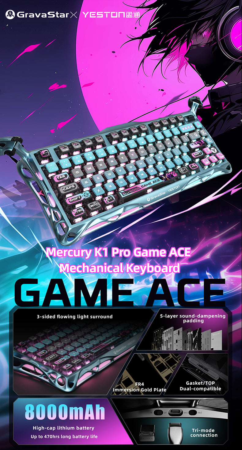 Yeston x Gravastar Mercury K1 Pro Game ACE Mechanical Keyboard