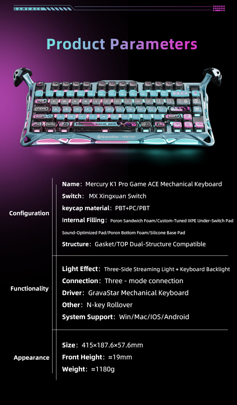 Yeston x Gravastar Mercury K1 Pro Game ACE Mechanical Keyboard