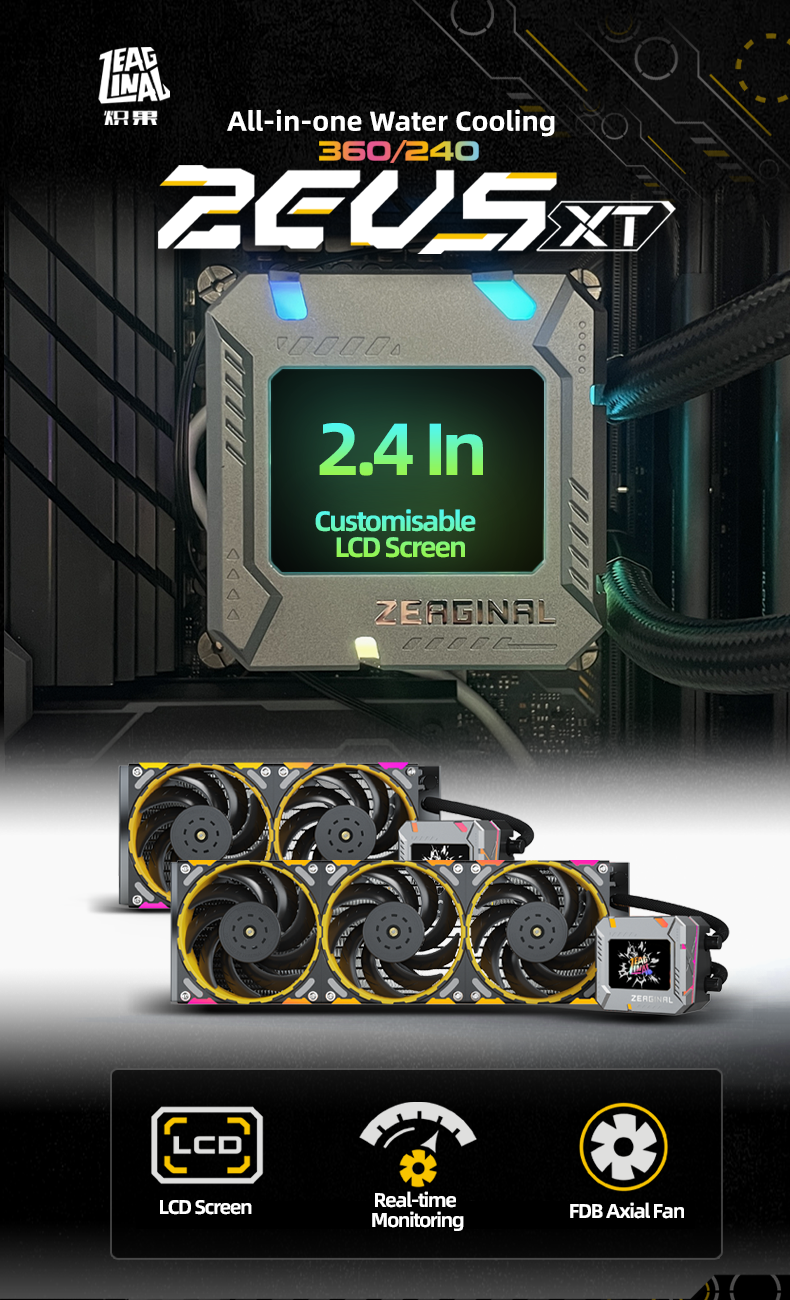 Yeston*Zeaginal ZC-ZEUS XT 360/240 Radiator Liquid CPU Cooler LCD Screen water cooling radiator ARGB synchronous PDB bearing fan Fits Intel LGA1700/1200/115X AMD AM5/AM4/AM3