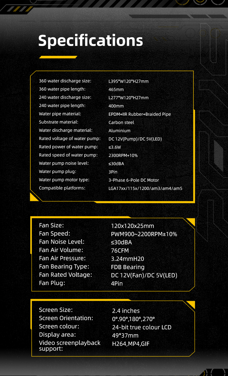 Yeston*Zeaginal ZC-ZEUS XT 360/240 Radiator Liquid CPU Cooler LCD Screen water cooling radiator ARGB synchronous PDB bearing fan Fits Intel LGA1700/1200/115X AMD AM5/AM4/AM3