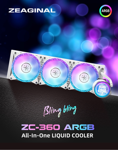 Yeston*Zeaginal ZC-360/240 ARGB Bling Bling integrated CPU supports Intel / AMD platform PWM temperature control fan water cooling radiator ARGB synchronous fan