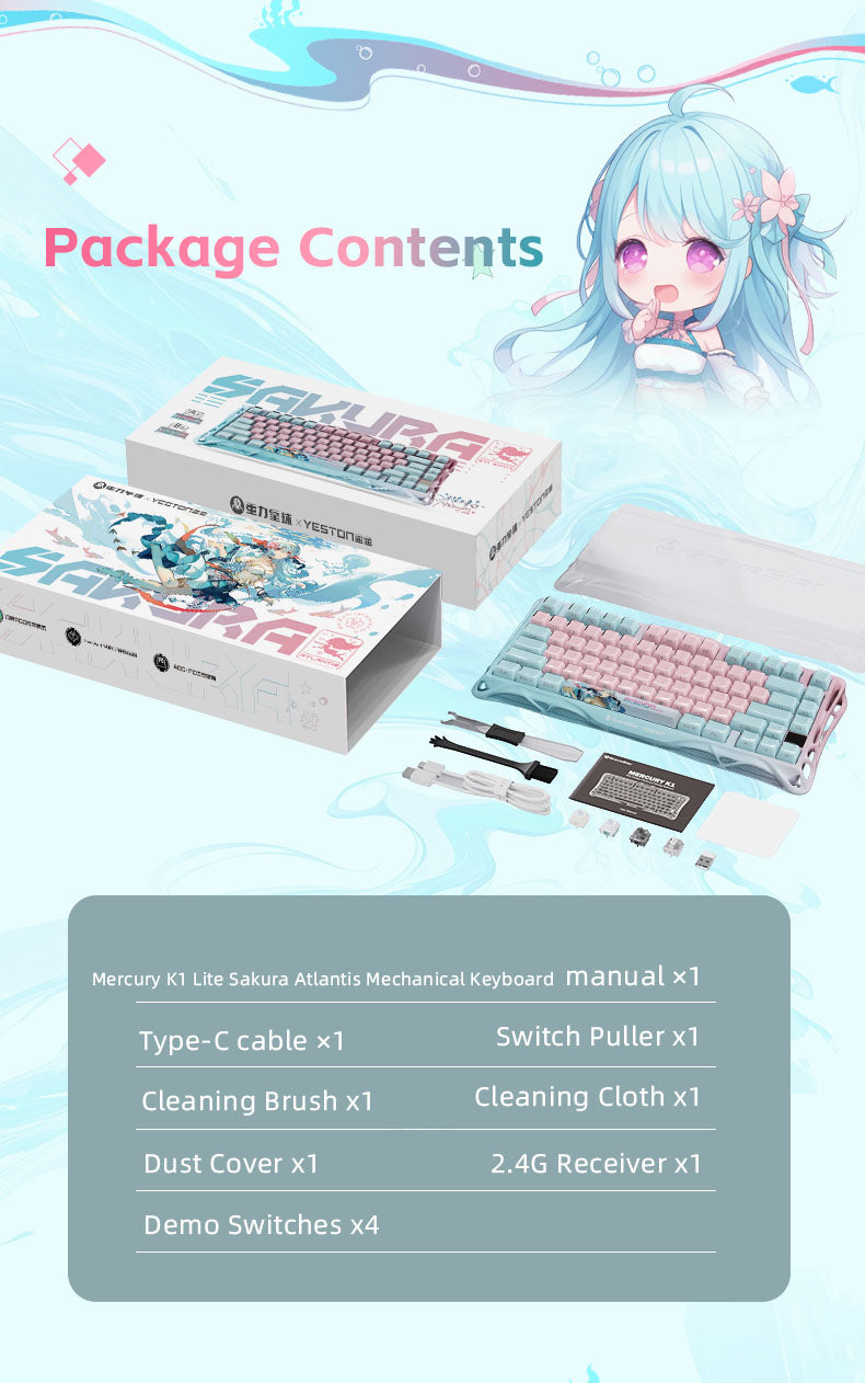 Yeston x Gravastar Mercury K1 Lite Sakura Atlantis Mechanical Keyboard