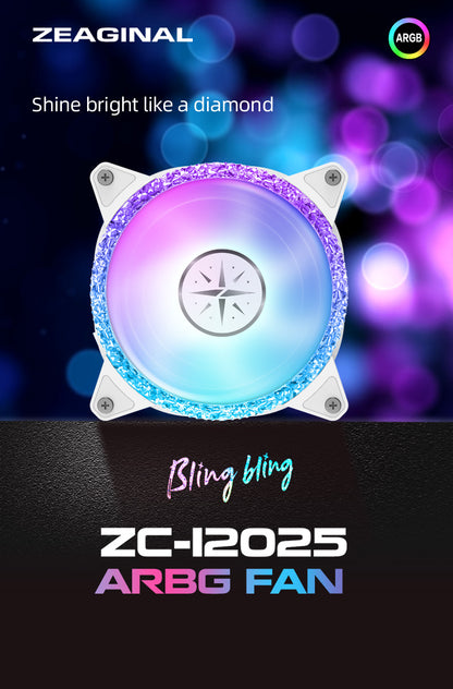 Zeaginal ZC-12025 ARGB Bling Bling LED 120mm Case Fan,Quiet Edition High Airflow Color LED Case Fan for PC Cases, CPU Coolers,Radiators SystemComputer Case Cooling Fan