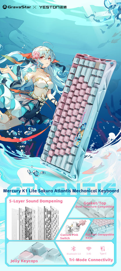 Yeston x Gravastar Mercury K1 Lite Sakura Atlantis Mechanical Keyboard