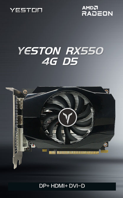 Yeston Radeon RX 550 4GB GDDR5 1183MHz 512processors PCIExpress 3.0 DirectX12 video cards Double slot DP+HDMI compatible +DVI-D graphics card of Desktop