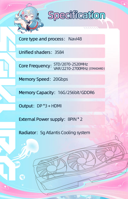 Yeston Sakura Atlantis  Radeon RX 9070 16G GDDR6 256bit 4nm video cards Desktop Computer PC Graphics Card