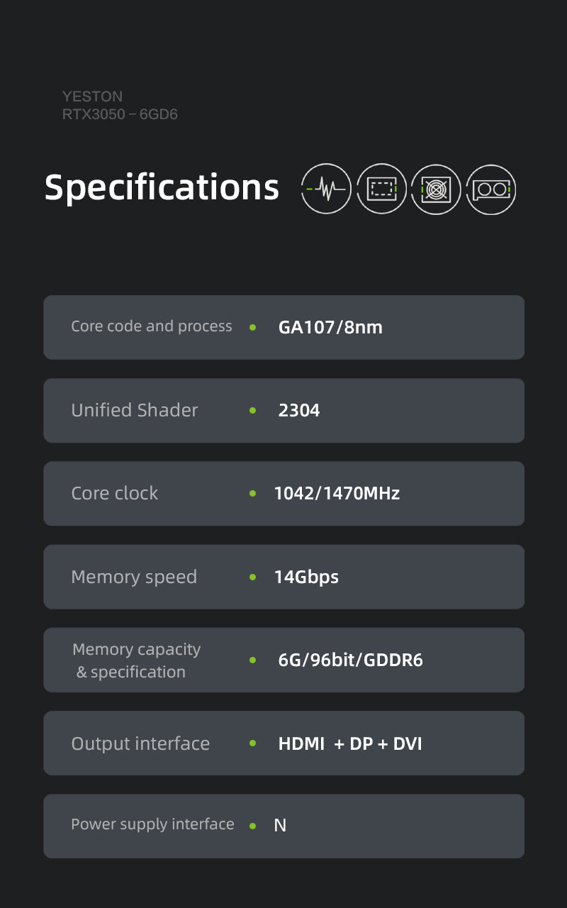 Yeston RTX 3050 6GB GDDR6  Graphics cards Nvidia pci express 4.0 x8  video cards Desktop computer PC video gaming graphics card