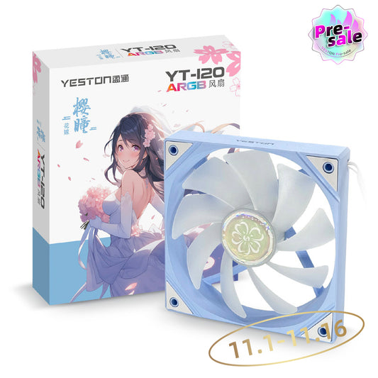 (11.1-11.16 ＄5 Off）Yeston SAKURA Computer Case Fan ARGB LED 120mm Cooler Fan Quiet Edition High Airflow Color LED Case Fan 4pin PWM Silent Fan with Hydraulic Bearing (Forward Fan)