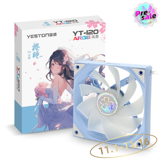 (11.1-11.16 ＄5 Off）Yeston SAKURA Computer Case Fan ARGB LED 120mm Cooler Fan Quiet Edition High Airflow Color LED Case Fan 4pin PWM Silent Fan with Hydraulic Bearing (Reverse Fan)