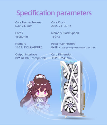 (Open Box Only US)Yeston Sakura Radeon RX 6800 XT 16GB D6 GDDR6 256bit 7nm video cards Desktop computer PC Video Graphics Card
