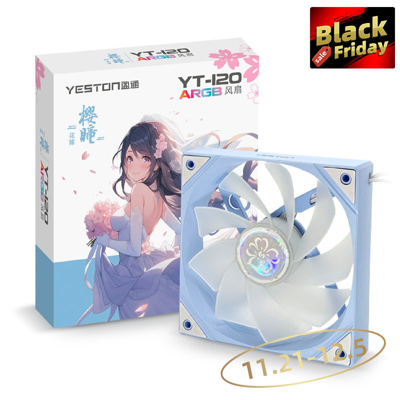 (11.21-12.05 ＄5 Off) Yeston SAKURA Computer Case Fan ARGB LED 120mm Cooler Fan Quiet Edition High Airflow Color LED Case Fan 4pin PWM Silent Fan with Hydraulic Bearing (Reverse Fan)