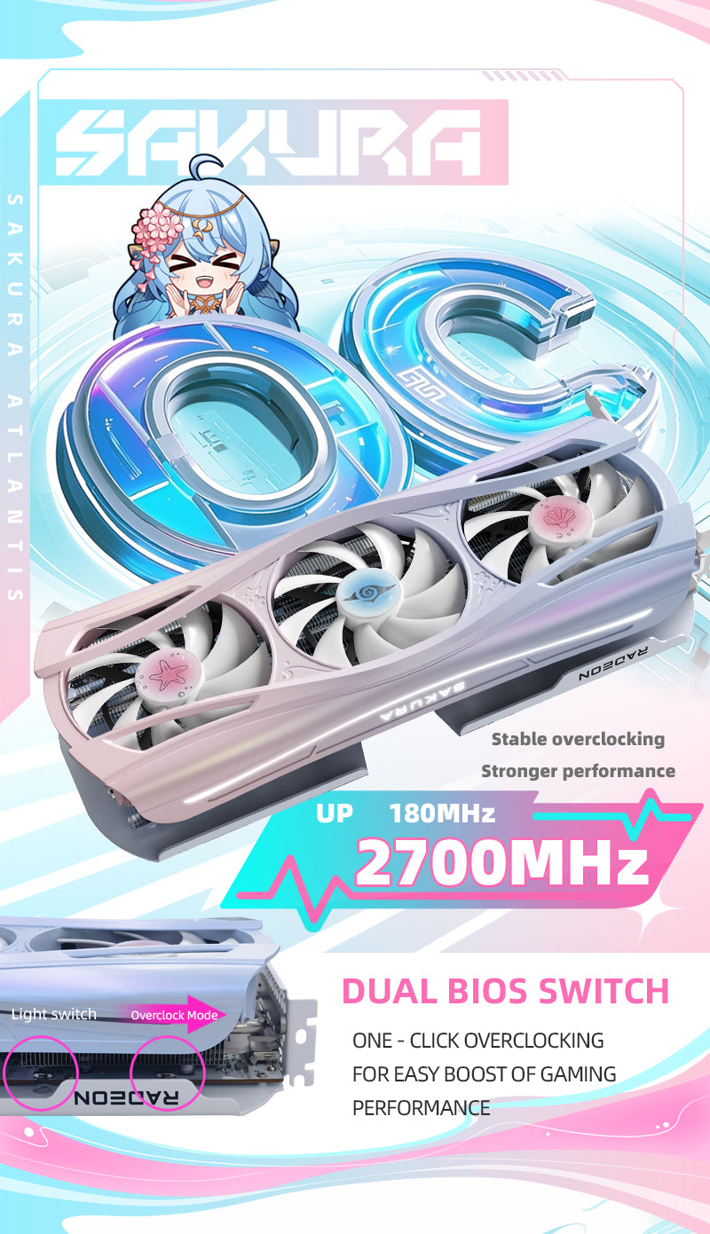 Yeston Sakura Atlantis  Radeon RX 9070 16G GDDR6 256bit 4nm video cards Desktop Computer PC Graphics Card