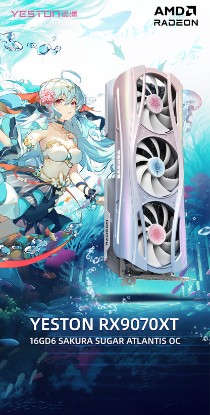 Yeston Sakura Atlantis  Radeon RX 9070 XT 16G GDDR6 256bit 4nm video cards Desktop Computer PC Graphics Card