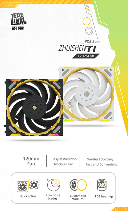 Zeaginal ARGB Zhuishen Ti LED 120mm Case Fan,Quiet Edition High Airflow Color LED Case Fan for PC Cases, CPU Coolers,Radiators SystemComputer Case Cooling Fan