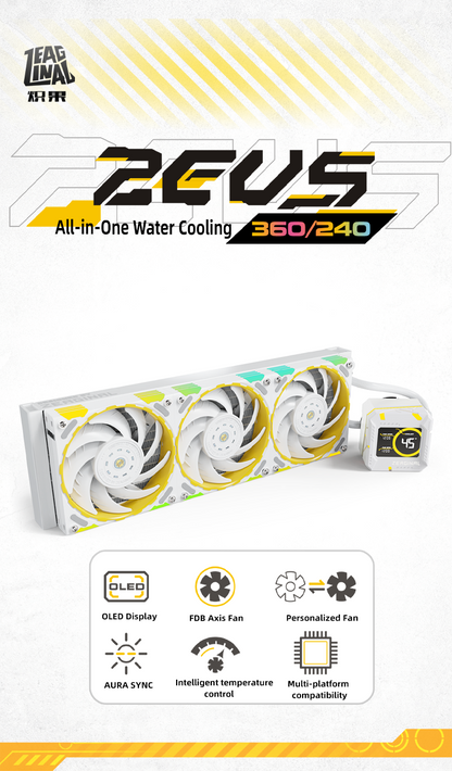 Yeston*Zeaginal ZC-ZEUS 360/240 Radiator Liquid CPU Cooler LCD Screen water cooling radiator ARGB synchronous PDB bearing fan Fits Intel LGA1700/1200/115X AMD AM5/AM4/AM3