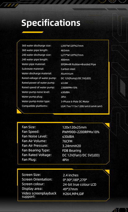 Yeston*Zeaginal ZC-ZEUS XT 360/240 Radiator Liquid CPU Cooler LCD Screen water cooling radiator ARGB synchronous PDB bearing fan Fits Intel LGA1700/1200/115X AMD AM5/AM4/AM3