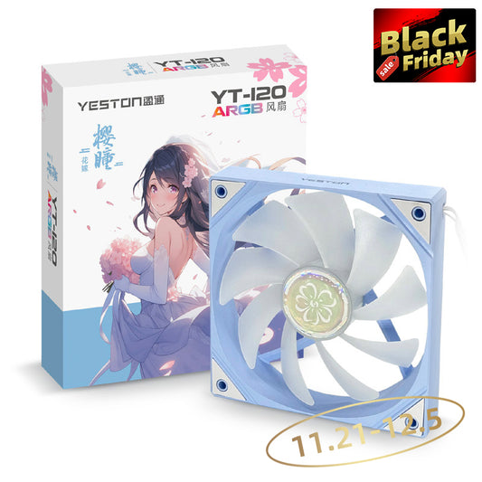 (11.21-12.05 ＄5 Off) Yeston SAKURA Computer Case Fan ARGB LED 120mm Cooler Fan Quiet Edition High Airflow Color LED Case Fan 4pin PWM Silent Fan with Hydraulic Bearing (Forward Fan)